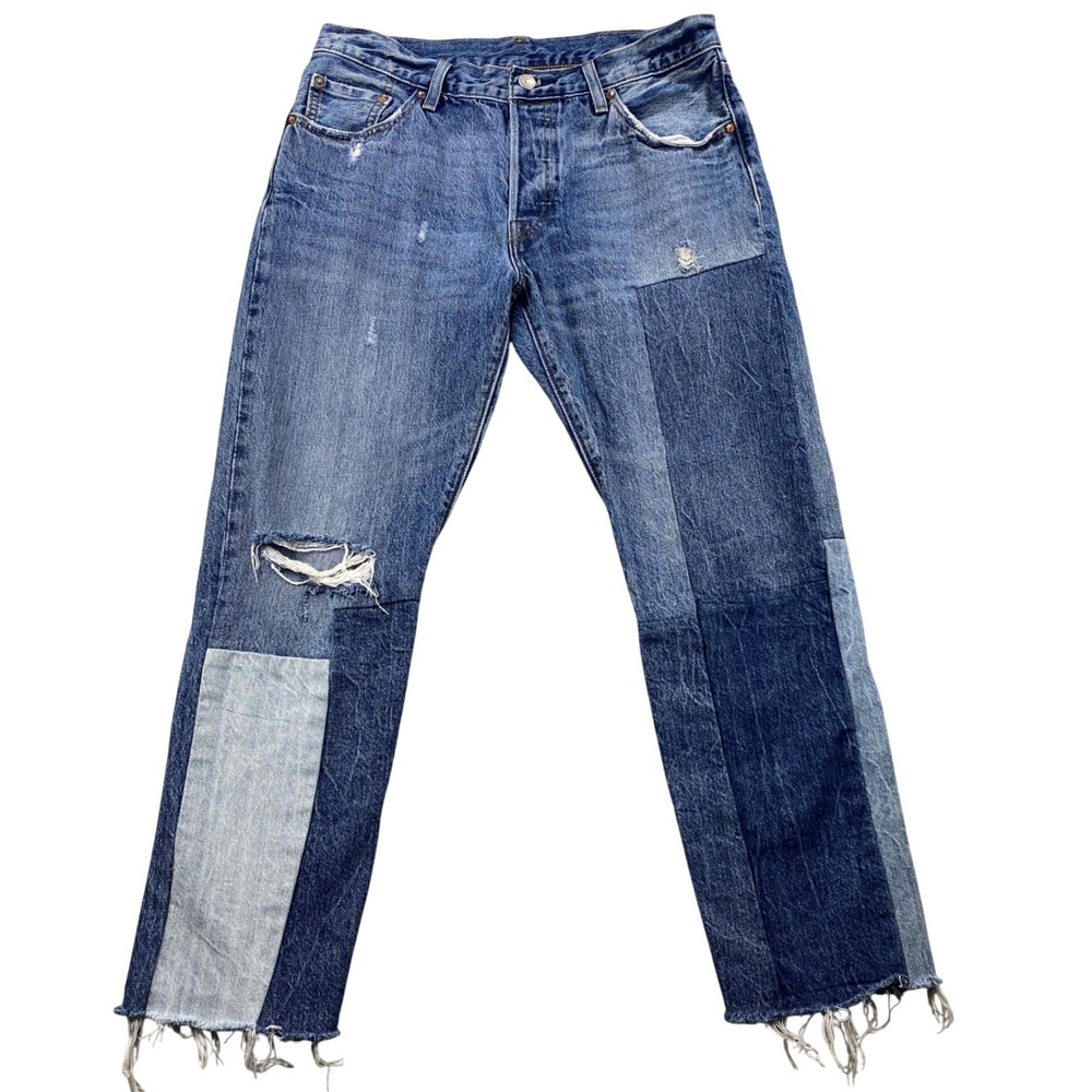 Levi Strauss 501 Distressed Patchwork Jeans Womens Size 28 Distressed Frayed Hem